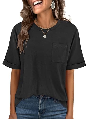ANRABESS Women Oversized T Shirts Short Sleeve Summer Casual Loose Top Basic Tee with Pocket Black X-Large