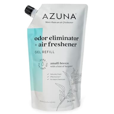 Azuna Air Freshener and Odor Eliminator for Strong Odor Gel 24oz Refill Pouch with Tea Tree Oil | Plant-Based & Long Lasting | Pet, Smoke, Home and Bathroom | Amalfi Breeze | Last 60-90 Days