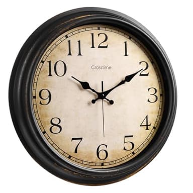 Crosstime 16 Inch Large Vintage Wall Clock - Silent Non-Ticking Retro Round Clock, Battery Operated Classic Bronze Wall Decor for Living Room, Bedroom, Office