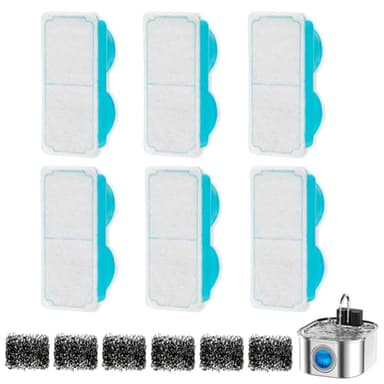Cat Water Fountain Filter for 108oz/3.2L Wireless Cat Water Fountain,Battery Operated Stainless Steel Pet Fountain(6 Filter + 6 Sponge)