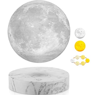 VGAzer Levitating Moon Lamp,Floating and Spinning in Air Freely with 3D Printing LED Moon Light Has 3 Colors for Unique Christmas Gifts,Room Decor (Marble Base 3 Colors)
