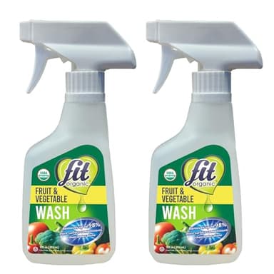 FIT Organic Fruit and Vegetable Wash Spray – USDA Certified Organic & Kosher Produce Cleaner – Removes Surface Contaminants–Family & Pet Safe, Natural & Chemical-Free–12 Fl Oz (2-Pack)