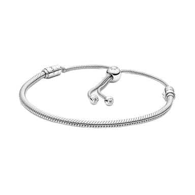 PANDORA Moments Snake Chain Slider Bracelet - Charm Bracelet for Women - Gift for Her - Sterling Silver with Clear Cubic Zirconia - With Gift Box - 11"