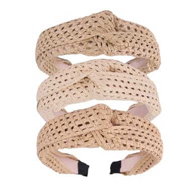 3Pcs Straw Knot Headbands Rattan Boho Head Band Summer Twist Headband for Women Non Slip Straw Headband for Vacation Beach
