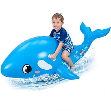 HyDren 79" Giant Inflatable Whale Pool Float Realistic Sea Animal Ride-On Toy with Handles for Kids Adults, Blow up Summer Gift Supplies, Beach Swimming Pool Party Decor (Blue)