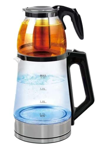 2 Tier Glass Teapot, Electric Tea Maker Samovar Style for Stove Top - Self Strained Tea Kettle Boiler Water Heater Warmer
