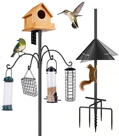 Garden Bird House Pole for Outdoor, BITNIN 92 Inch Heavy Duty Bird Feeder Pole Stand with Squirrel Proof Baffle 4 Shepherd Hooks, 5-Prong Base Bird Feeding Station Adjustable Height