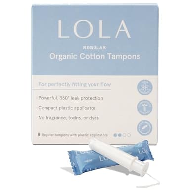 LOLA 100% Organic Cotton Tampons, 8 Count - Tampons Regular, Period Feminine Hygiene Products, HSA FSA Approved Products Feminine Care…