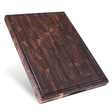 Sonder Los Angeles Welton Cutting Board Made in USA | Black Walnut End Grain Cutting Board for Kitchen with Non-Slip Feet & Juice Groove | Gift Box Included | 20x15x1.5 in