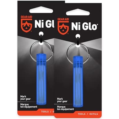 GEAR AID Ni Glo 2” UV Rechargeable Glowing Keychain – Multi-Purpose Glow-in-the-Dark Accessory for Camping, Scuba Diving, Night Fishing, Hiking, Emergency Kits, and Everyday Use, Blue, 2 Pack