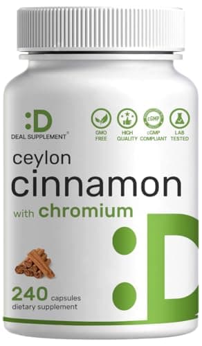 Ceylon Cinnamon with Chromium 1000mcg, 240 Capsules | Active Inner Bark Extract, True Sri Lanka Source | Natural Cinnamon Supplements