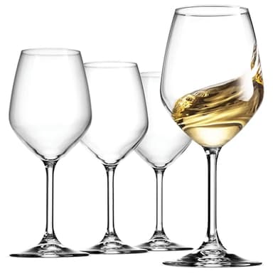 Bormioli Rocco 14.75 oz White Wine Glasses (Set Of 4): Crystal Clear Star Glass, Laser Cut Rim For Wine Tasting, Elegant Party Drinking Glassware, Restaurant Quality