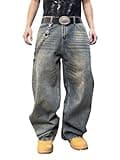 DFGIGT Mens Streetwear Hip Hop Baggy Jeans Wide Leg Skater Denim Pants Loose Long Trousers Jinco Jeans Oversized Relaxed Y2k 2000s Extreme Skateboard Nostalgia,B10 Retro Blue,XX-Large