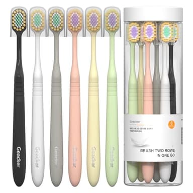 Geacker Extra Soft Toothbrush for Adults with Wide Head – Ultra Soft Nano Bristles, Gentle Manual Toothbrush with Cover for Sensitive Teeth and Gums, 6 Pack, Multi-Color, for Travel and Daily Use