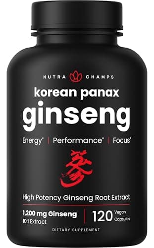 NutraChamps Korean Red Panax Ginseng Capsules | Extra Strength Ginsenosides for Energy, Focus, Performance, Vitality & Immune Support | Korean Ginseng Root Extract (120, Red)