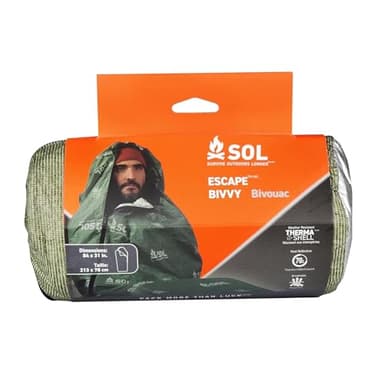 SOL Escape Bivvy with Hood - Emergency Preparedness Blanket - Reflects Up to 70% Body Heat - Outdoor Survival Bivvy - Water Resistant - Durable & Breathable - Winter Camping Supplies - Green