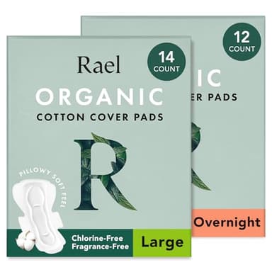 Rael Pads for Women, Organic Cotton Cover - Heavy Absorbency, Feminine Care, Ultra Thin, Sanitary Napkins with Wings, Unscented, (Overnight, Large) Bundle