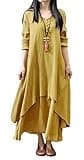 R.Vivimos Women Long Sleeve Cotton Casual Loose Plus Size Irregular Long Dresses (Small, Yellow)