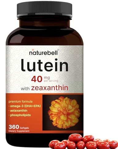 Lutein 40mg + Zeaxanthin 1,600mcg, 360 Softgels | 4-in-1 Formula with Astaxanthin, Omega-3 & Phospholipids | Marigold Flower Extract | Supports Eye, Brain & Vision Health | Non-GMO, Gluten Free
