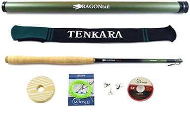 DRAGONtail Tenkara Hellbender Big Fish Zoom 13' / 11.3' Tenkara Rod Plus Complete Starter Package – Flies, Leader, Tippet, Line Holder, Storage Tube, and Rod Sock