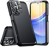 SPIDERCASE for Samsung Galaxy A15 5G Case,[12 FT Military Grade Drop Protection] 2 Pack [Glass Screen Protector + Camera Lens Protector] Heavy Duty Shockproof Case for Samsung A15 5G,Black