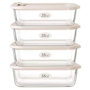 Urban Green Glass Food Storage Containers with Glass Lids, Microwave Safe Food Container Set, Airtight Food Container Set, LeakProof, 100% Plastic Free, White Color, 4pack