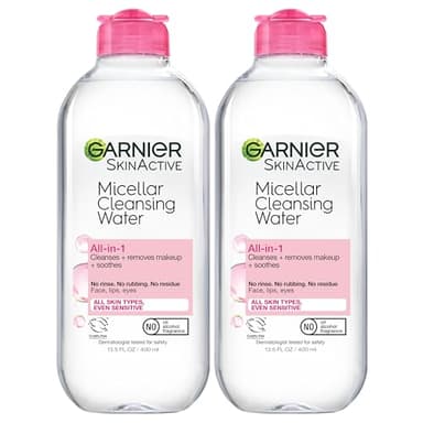 Garnier Micellar Water, Hydrating Facial Cleanser & Makeup Remover, Suitable for Sensitive Skin, Vegan, Cruelty Free, 13.5 Fl Oz (400mL), 2 Count