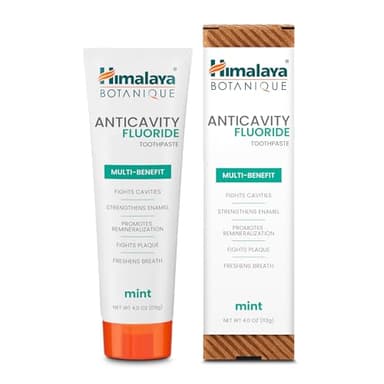 Himalaya Botanique Anticavity Fluoride Toothpaste, Fluoride with Multi-Benefit Support, Fights Cavities, Strengthens Enamel, Promotes Remineralization, Mint Flavor, 4 oz.