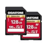 GIGASTONE 128GB 2-Pack SD Card, Camera Plus, UHS-I U3 Class 10 SDXC Memory Card Full HD Video for Canon Nikon Sony Panasonic Digital Camera, Full-Sized SD card, with 2 mini case