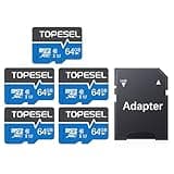 TOPESEL 5-Pack 64GB Micro SD Card Class 10 Micro-SDXC Memory Card UHS-I, High Speed Flash TF Card for Security Camera/Smartphone/Drone/Dash Cam/Tablet/PC, C10, U1, 64GB 5Pack
