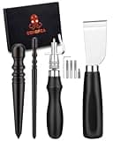 CBHGFEA 4 Pcs Leather Knife Set Leather Working Tools with 7 in 1 Groover Tool Leather Cutting Knife Edge Wood Slicker for DIY Leathercraft Cutting Grooving Polishing