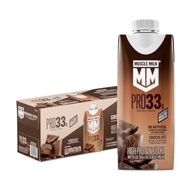 Muscle Milk Pro High Protein Shake, Chocolate, 11 fl oz Cartons, (12 Pack) Ultra Filtered Milk, 33g High Quality Protein Shake, 3g Sugar, 200 Calories, No Artificial Flavors or Artificial Sweeteners, No Added Colors