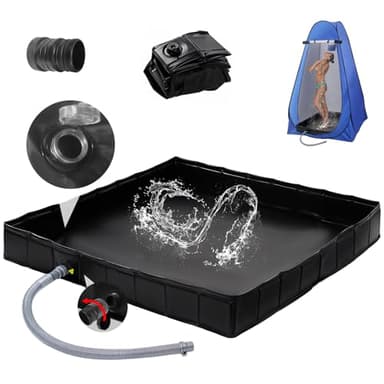 Upgraded Portable Shower Pan 41" x 41" x 5" with Mesh Storage Bag, Foldable Camping Shower Base & Floor with Detachable Drain Pipe Ideal for Camping, RV, Outdoor, Indoor and Portable Shower Stall