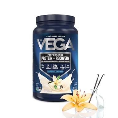 Vega Sport Vegan Protein Powder + Recovery - 30g Plant Based Protein per Serving, Vanilla, 20 Servings, 5g BCAAs, Probiotics, NSF Certified, for Shakes & Smoothies, 1.8lbs (Packaging May Vary)