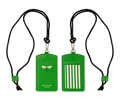 Kate Spade New York ID Badge Holder with Lanyard, Vegan Leather Slim Card Wallet, Name Tag Case for Work, School, or Travel, Dragonfly Flight