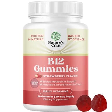 Vitamin B12 Gummies for Adults - Sugar Free Vitamin B12 1000 mcg Chewable Gums for Energy & Mood Support Immune & Nerves Health - Kosher Non-GMO & Gluten Free Supplement for Women & Men - 60 Count