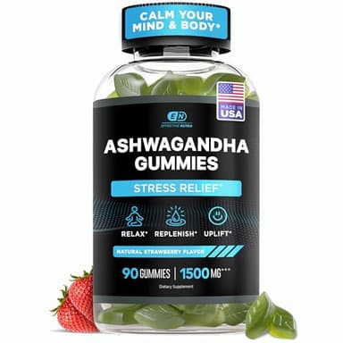 Effective Nutra Ashwagandha Gummies 1500mg – Extra Strength Stress & Sleep Support – 45-Day Supply, Just 2 Gummies Daily – Vegan, Non-GMO, Third-Party Tested – Made in USA (90ct)