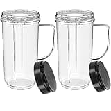 2 Pack Magic Bullet Blender Cups Tall 22oz Cup with Flip Top To-Go Lid Replacement Part Cup Mug with Handle Compatible with 250w MB1001 Magic Bullet Mugs & Cups Blender Milk Juicer Mixer Accessories