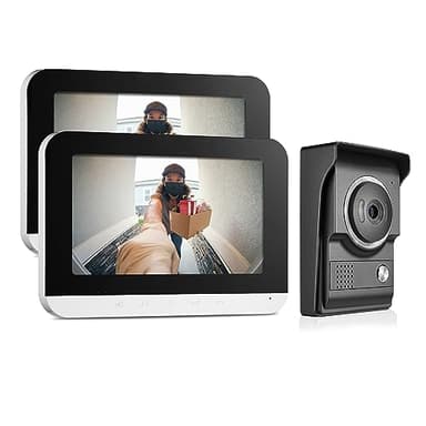 Video Intercom System, 7 Inch doorbell with Camera and Monitor, Video doorbell with IR-Cut Rainproof Outdoor Camera Visual Two-Way Intercom Audio Remote Unlock(1 Camera & 2 Monitors)
