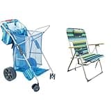Rio Beach Wonder Wheeler Deluxe Utility Cart and Caribbean Joe Folding Beach Chair with Headrest 4-Position Portable Camping Chair Bundle