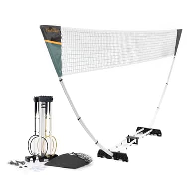 EastPoint Easy Setup Badminton Set - Black/Grey, Alloy Steel, 5 ft 1 in H x 15 ft L - Quick Assembly Net for Outdoor Games - Durable Steel Rackets for Badminton - Family Fun & Yard Games