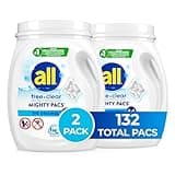 All Mighty Pacs with stainlifters free clear Laundry Detergent, Free Clear for Sensitive Skin, 66 Count - (Pack of 2)