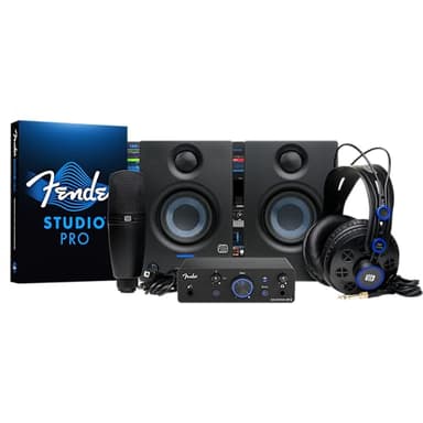 Fender Quantum Complete Bundle | Home Recording Studio Kit with USB-C LT 2 Audio Interface, M7 MkII Condenser Mic, HD7 Headphones, Eris 3.5 Monitors, Fender Studio Pro, Beginner Studio Bundle