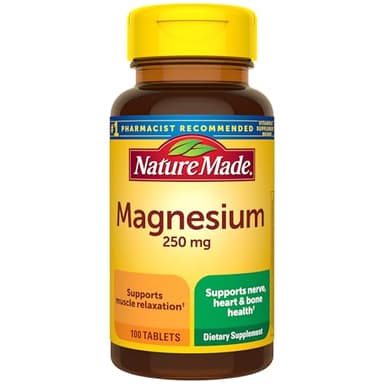 Nature Made Magnesium Oxide 250 mg, Magnesium Supplements for Men and Women, Support for Muscle, Heart, Bone and Nerve Health, 100 Tablets, 100 Day Supply