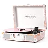 Vinyl Record Player Pink Floral, USB Recording, Bluetooth Vintage 3-Speed Portable Suitcase Turntables with Built-in Speakers, 33 45 78 RPM Belt-Driven LP Player Support AUX-in RCA Out Headphone Jack