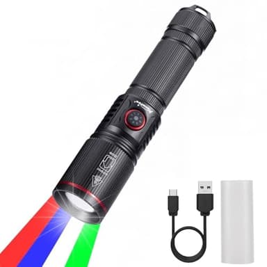 ALONEFIRE SV96 RGB Red Light Flashlight White Green Light Blue Light LED Flashlight Multicolor 4 in 1 USB C Rechargeable Zoomable Strobe Mode with Battery for Night Observation, Animal, Astronomy