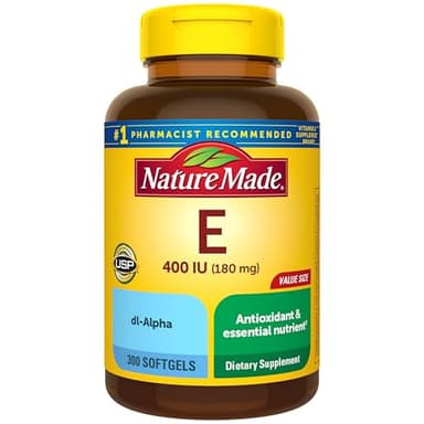 Nature Made Vitamin E 180 mg (400 IU) dl-Alpha, Dietary Supplement for Antioxidant and Skin Support, 300 Softgels, 300 Day Supply