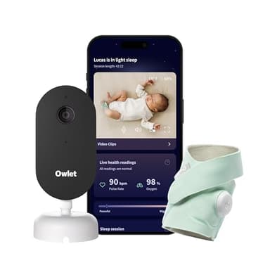 Owlet Dream Duo (Gen 3) Smart Baby Monitor All-in-One Bundle - 2K HD Video Baby Monitor with Alerts & Owlet Dream Sock Tracks Baby’s Oxygen, Heart Rate & Sleep | Health Insights via App | Mint