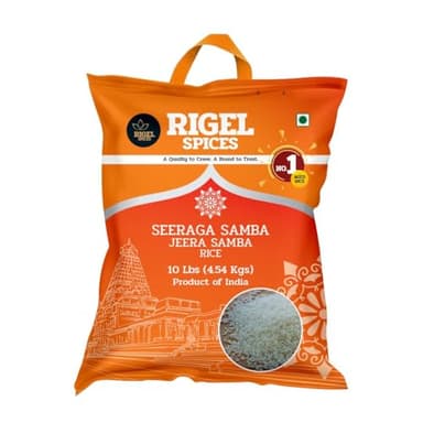 Rigel Spices Premium Seeraga Samba Rice - Aromatic Aged Short-Grain Rice, 10 lbs (4.54 kg) | Authentic South Indian Rice for Biryani & Flavorful Meals | Perfect for Special Recipes & Daily Cooking