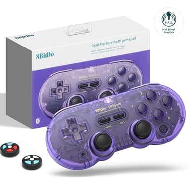 8Bitdo SN30 Pro Wireless Bluetooth Controller (Hall Effect Joystick Update) with Rumble Vibration USB-C Cable Gamepad Compatible with Switch/Switch 2,Windows, Mac OS, Android, Steam (Crystal Purple)